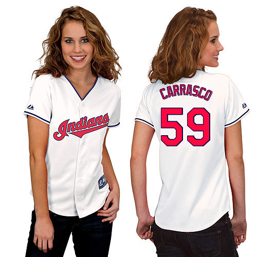 Carlos Carrasco #59 mlb Jersey-Cleveland Indians Women's Authentic Home White Cool Base Baseball Jersey